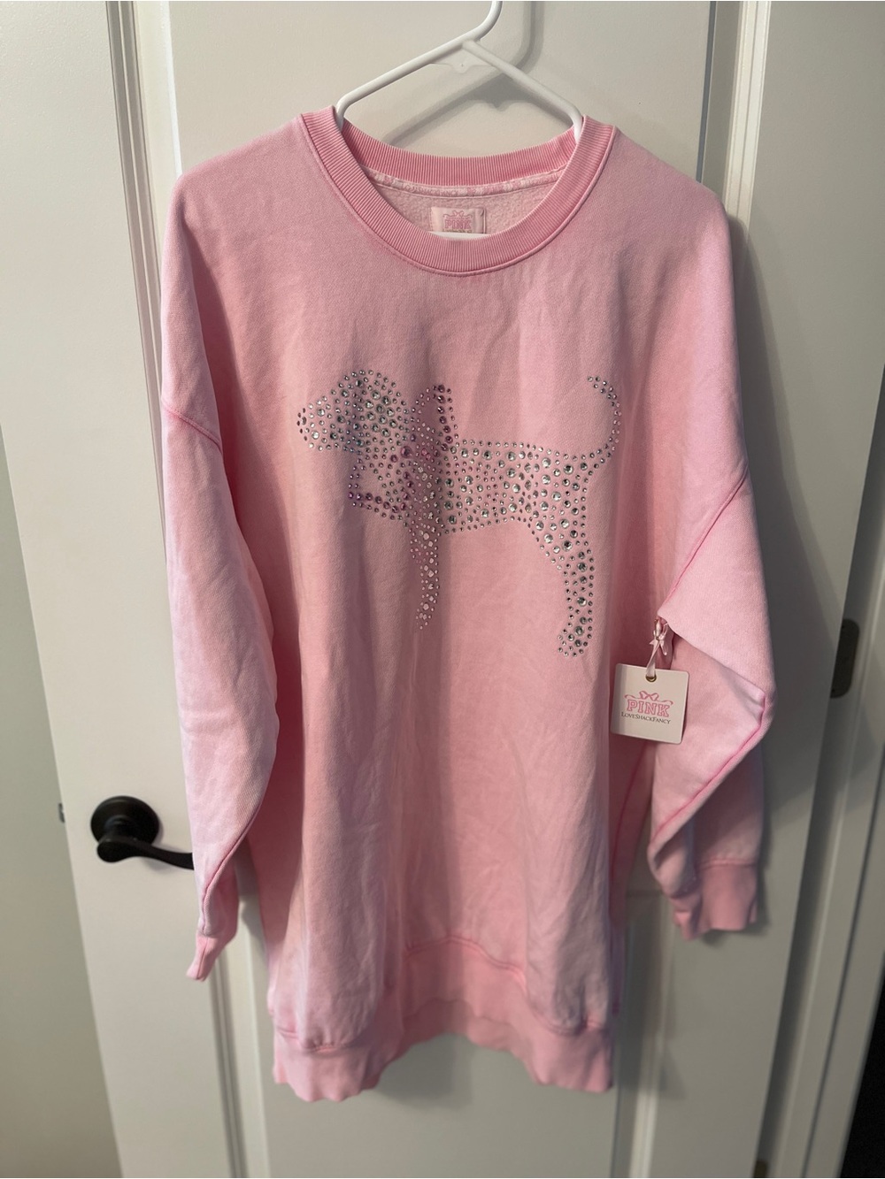 NWT Pink X LoveShackFancy Bling Dog Sweatshirt Dress L - Picture 2 of 10